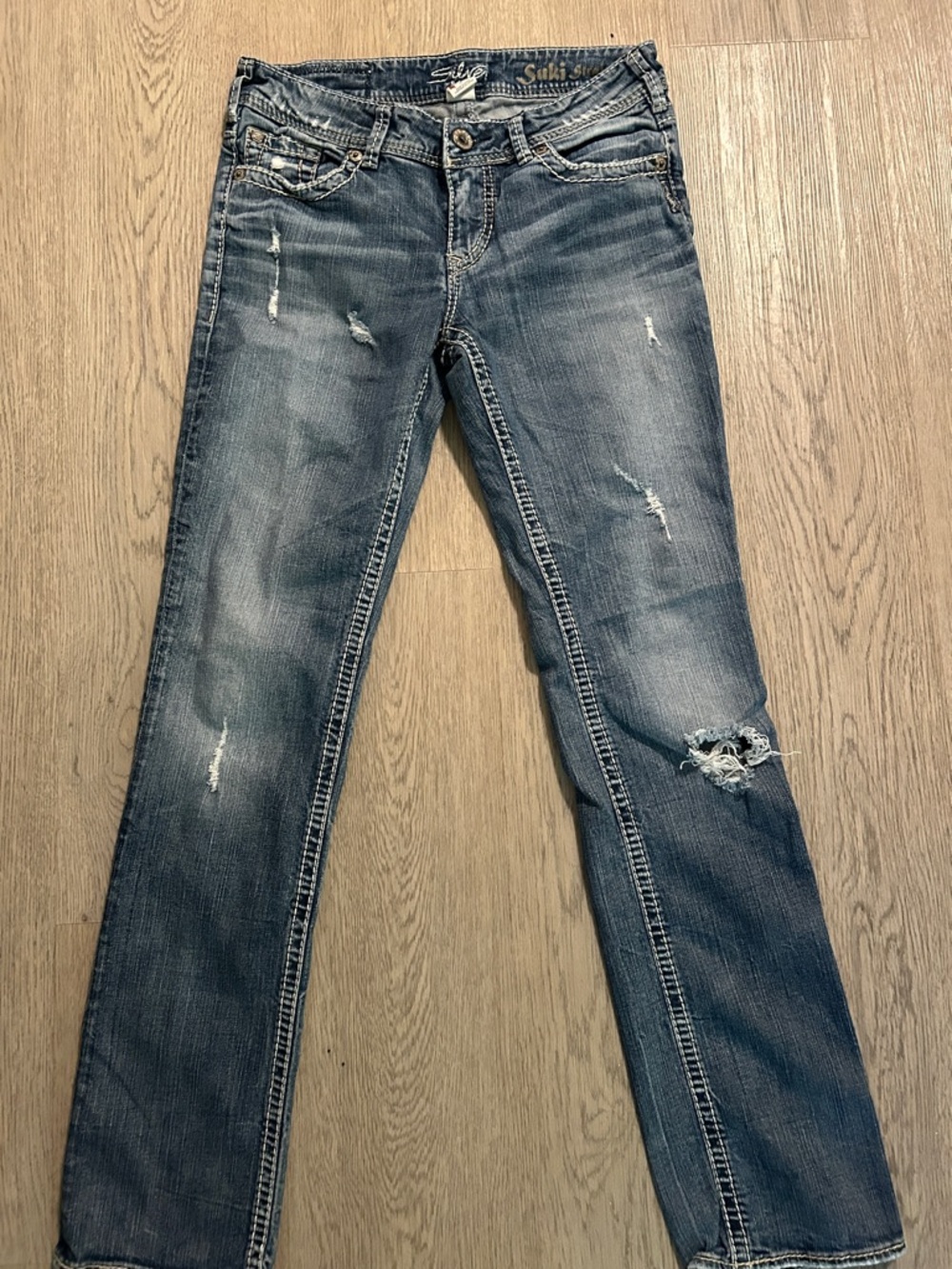 Silver Jeans Women's Skinny Distressed Faded Blue Denim
